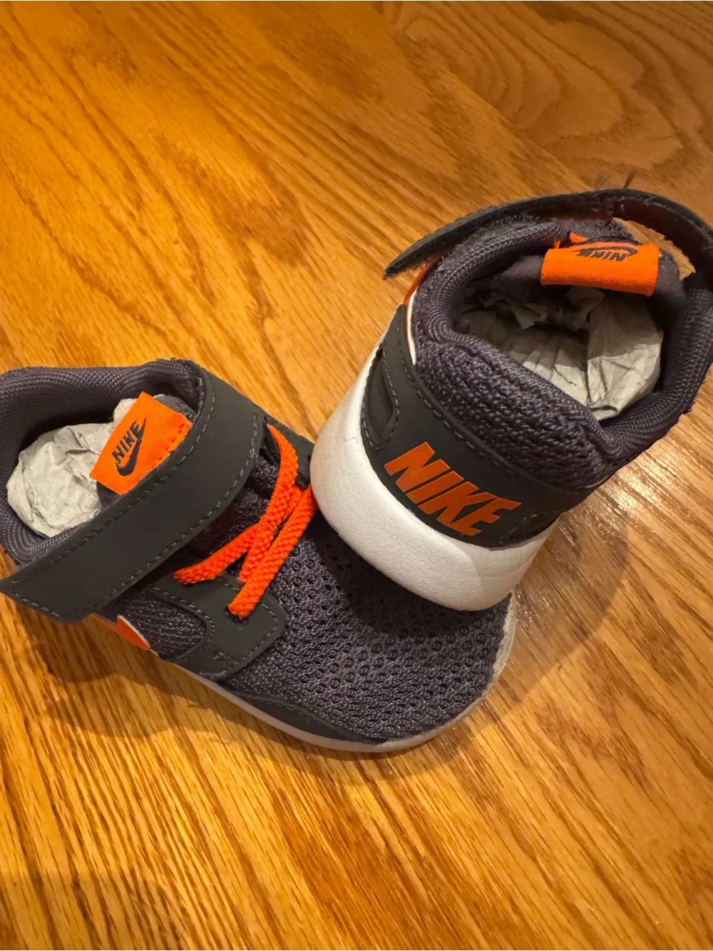 Nike Kids Gray and Orange Velcro Sneakers